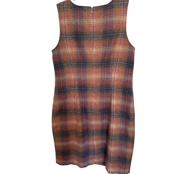 Chadwicks Of Boston Sheath Dress Size 14 Plaid Wool Blend Sleeveless - Picture 2 of 5